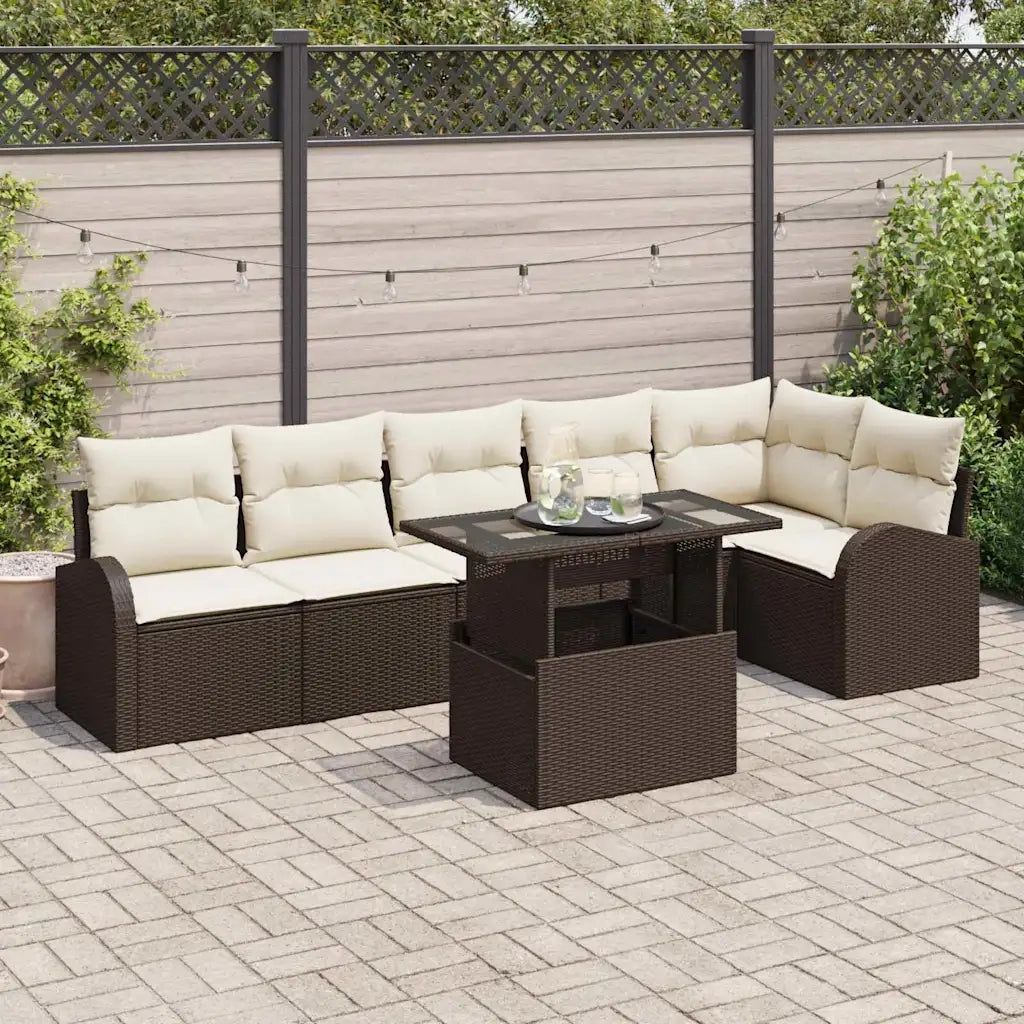 Set Divano da Giardino 7 pcs Marrone e crema polyrattan