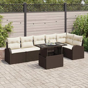 Set Divano da Giardino 7 pcs Marrone e crema polyrattan