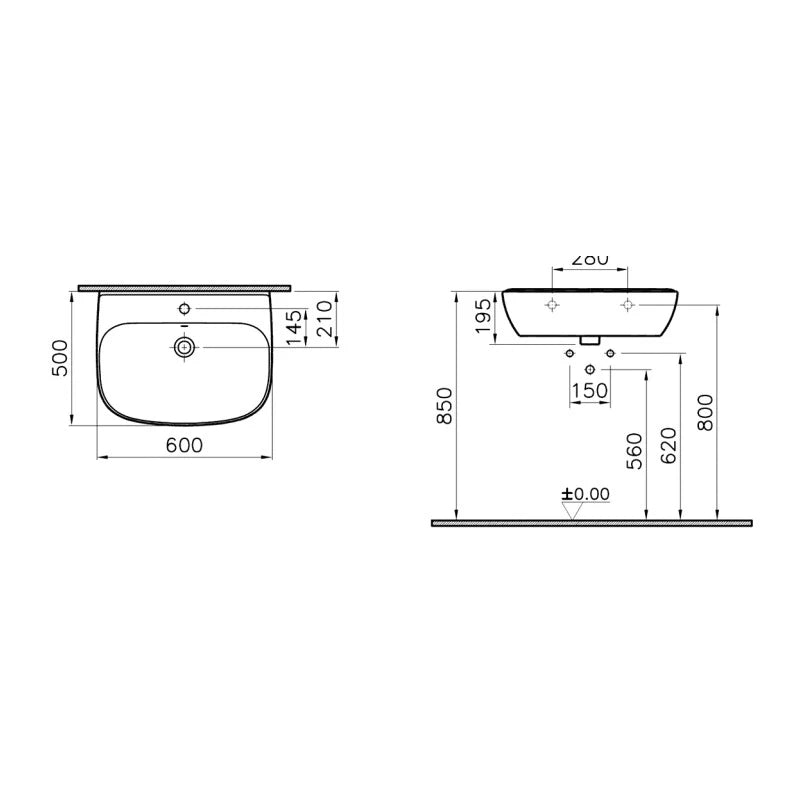 Lavabo da 60 cm in ceramica - Serie Zentrum
