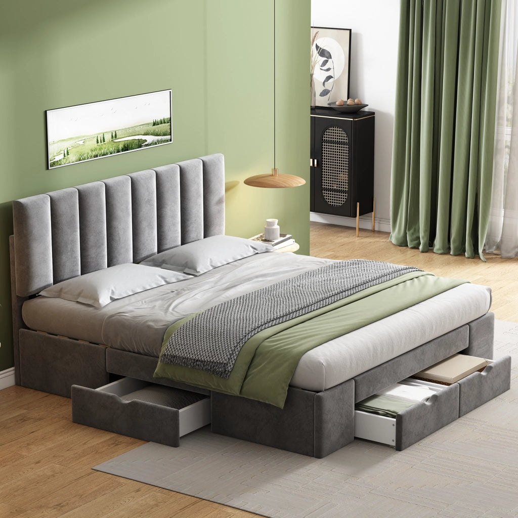 letto imbottito velluto grigio 162 x 203;5 cm