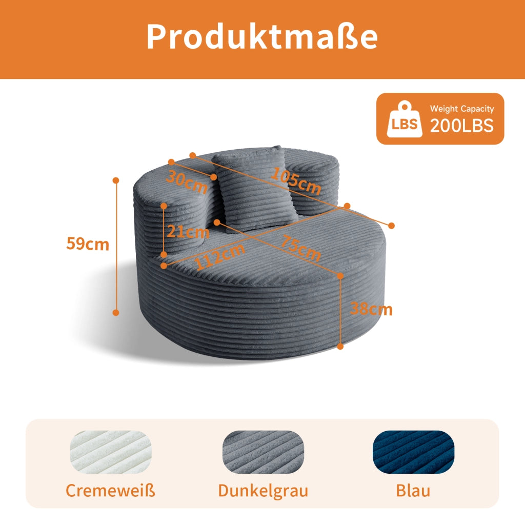Poltrona pouf con cuscino in flannelette e schiuma; 112×105×59 cm; grigio scuro