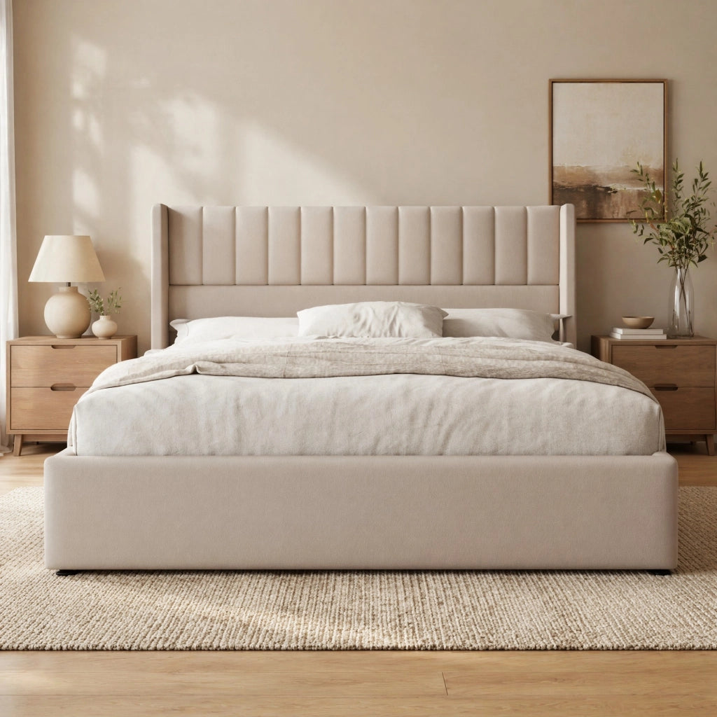 LETTO Contenitore idraulico 160x200 cm Beige in lino