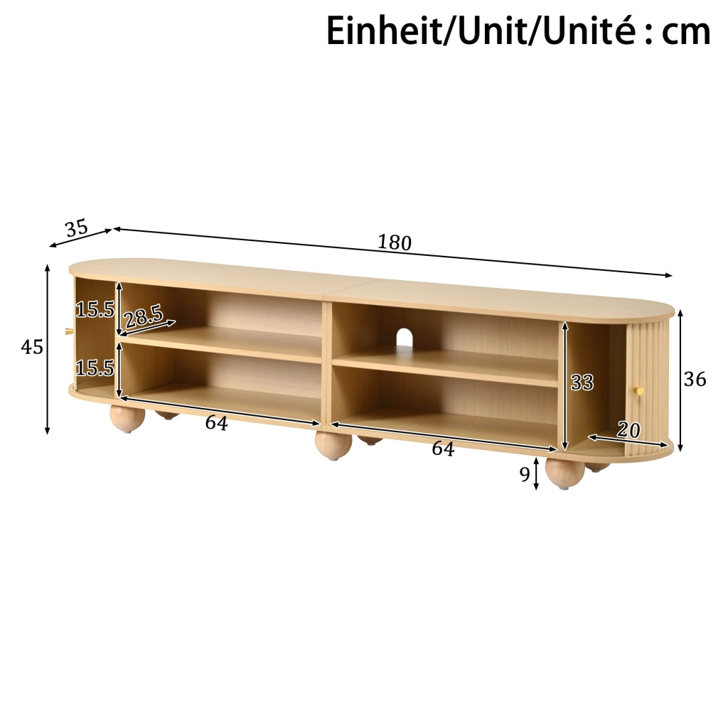 Lowboard per TV Natural in MDF; lunghezza 180 cm