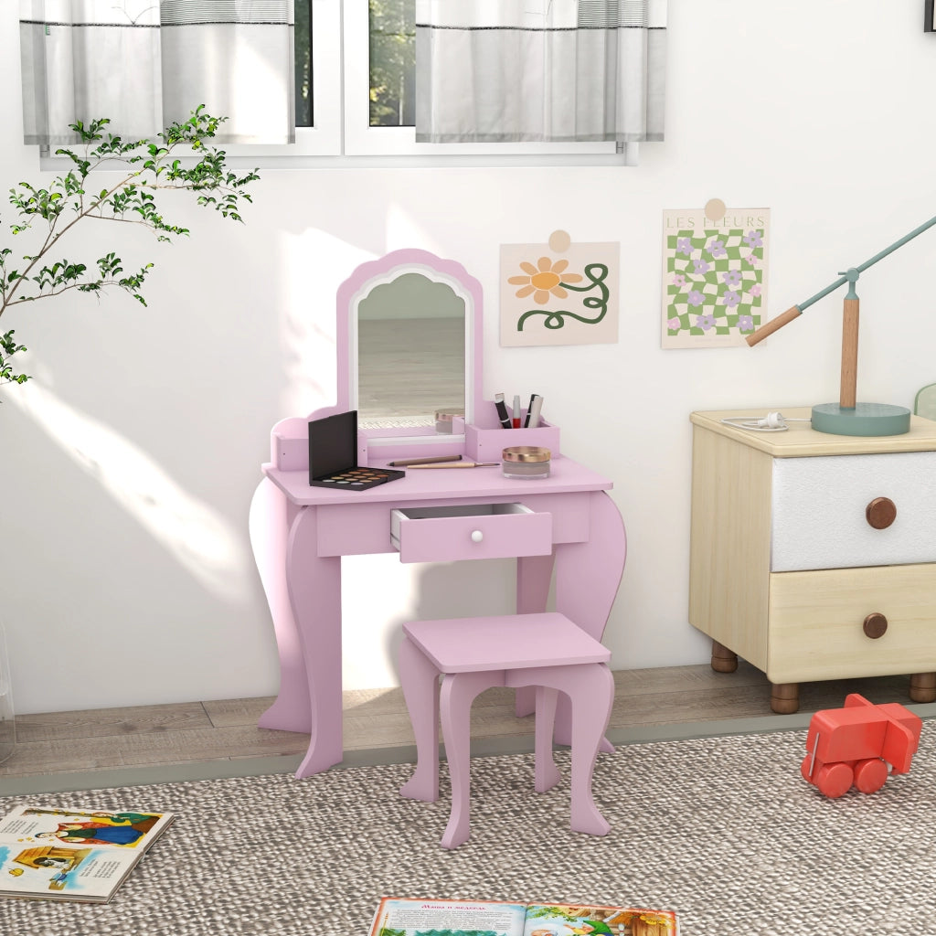 Toeletta Bambini con Specchio Sgabello Cassetto Forma Nuvola ¨C Xylo ¨C Rosa