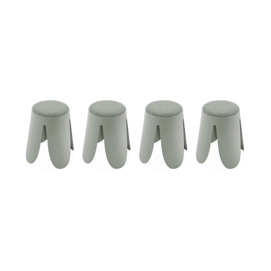Set 4 sgabelli impilabili in bouclé, verde celadon