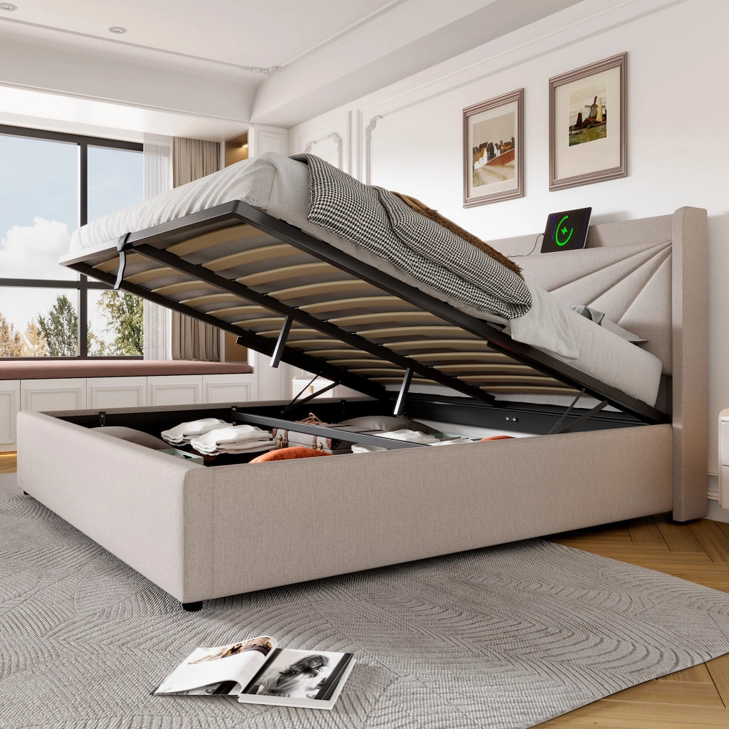 letto imbottito cotone lino beige 160x200 cm