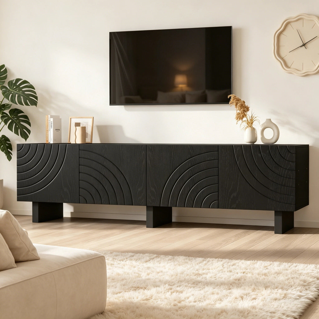 Cassettiera per TV nera in truciolare lunghezza 180 cm