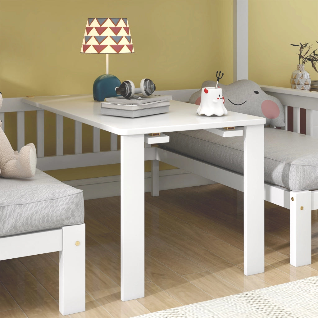 Letto a castello 90×200 cm e 120×200 cm; scala contenitore; tavolo sollevabile; senza materasso