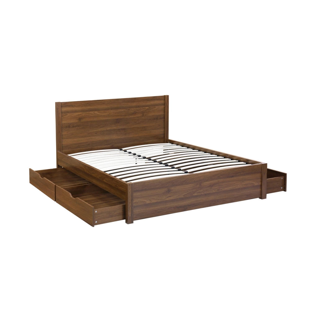 Letto con rete a doghe e testiera 160x200cm + 4 cassetti, noce