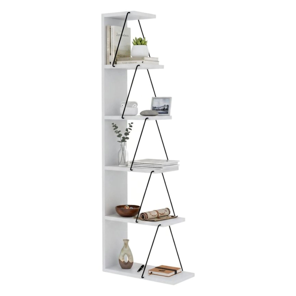 Libreria Erminia, Scaffale da ufficio, Mobile portalibri, Biblioteca, 50x22h150 cm, Bianco e Nero