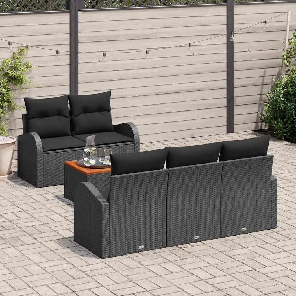 Set Divano da Giardino con cuscino 6 pcs Nero polyrattan