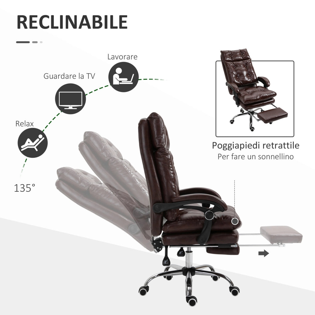 Poltrona Ufficio Reclinabile in Pelle Marrone ¨C Zephmum ¨C 135¡ã