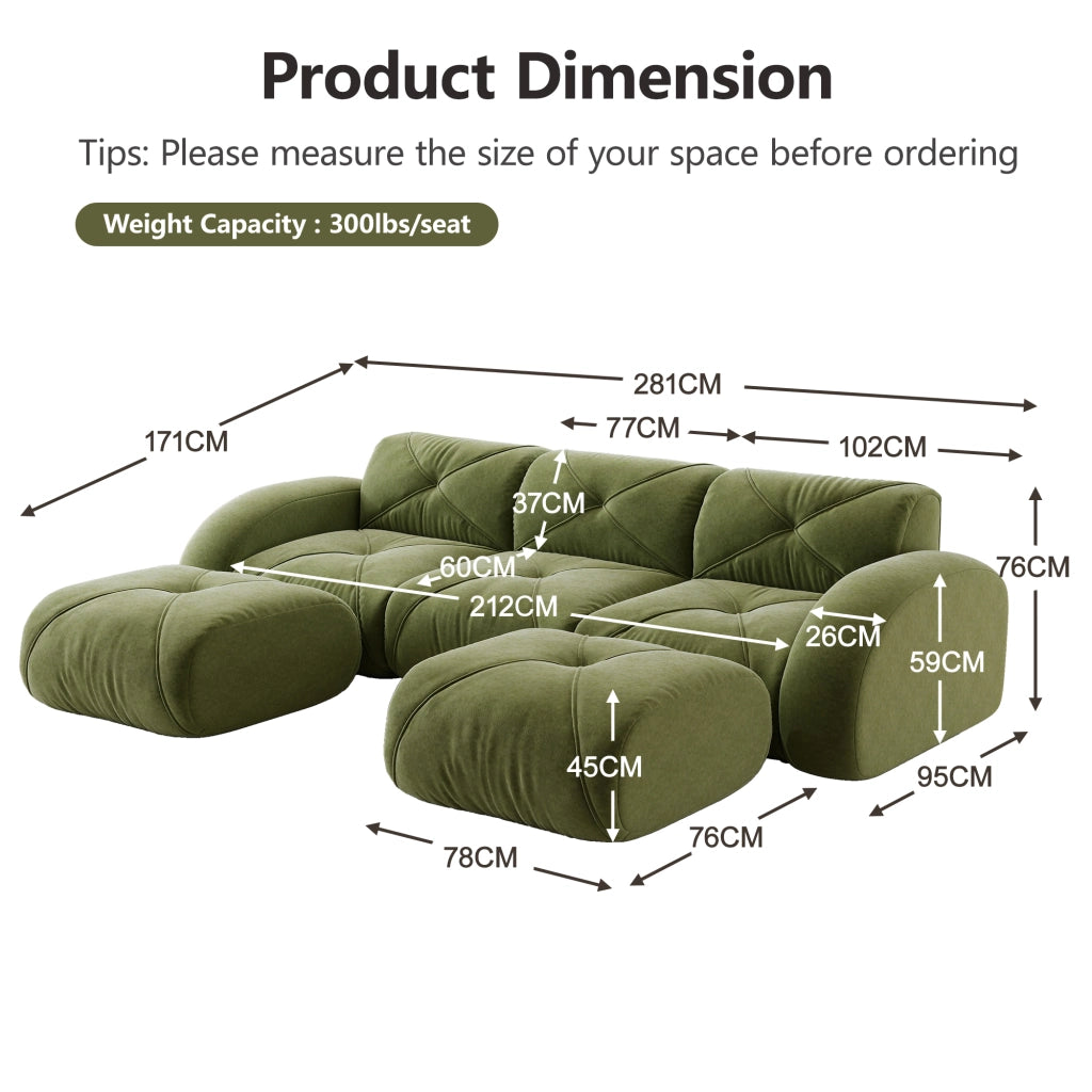 Sofa modulare a U 3 posti - Zephmum- 2 pouf inclusi tessuto comodo antiscivolo