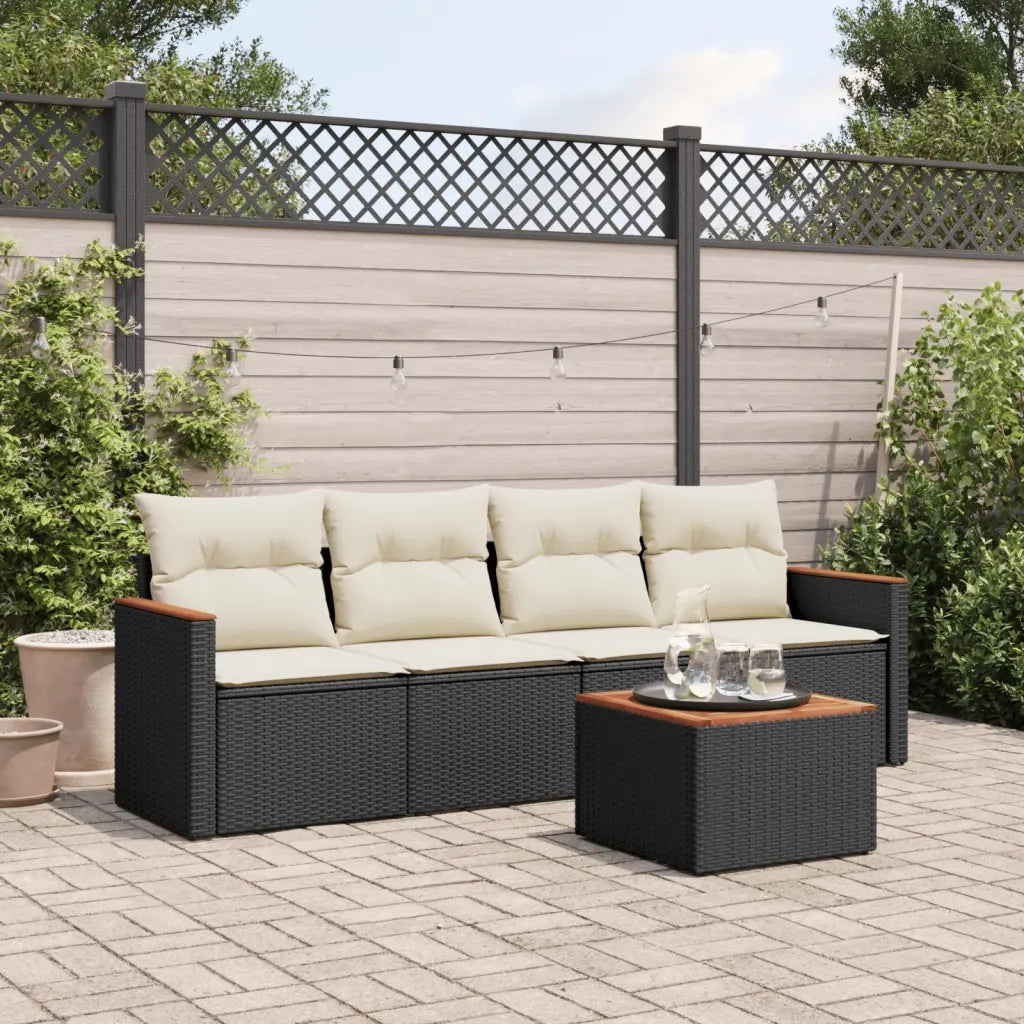 Set Divani da Giardino 5 pz | Set Salotto da Giardino con Cuscini in Polyrattan Nero