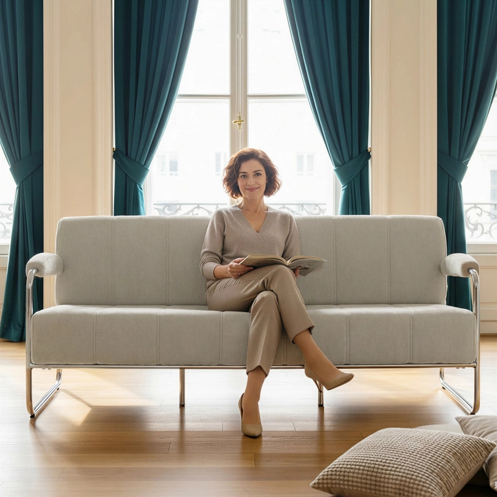 Divano 3 Posti Tessuto Beige ¨C Minimal ¨C 174x75x76 cm