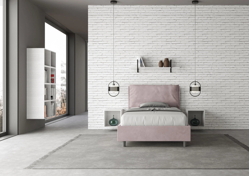 BS COM Letto una piazza e mezza senza rete imbottito 130x190 microfibra glicine Large