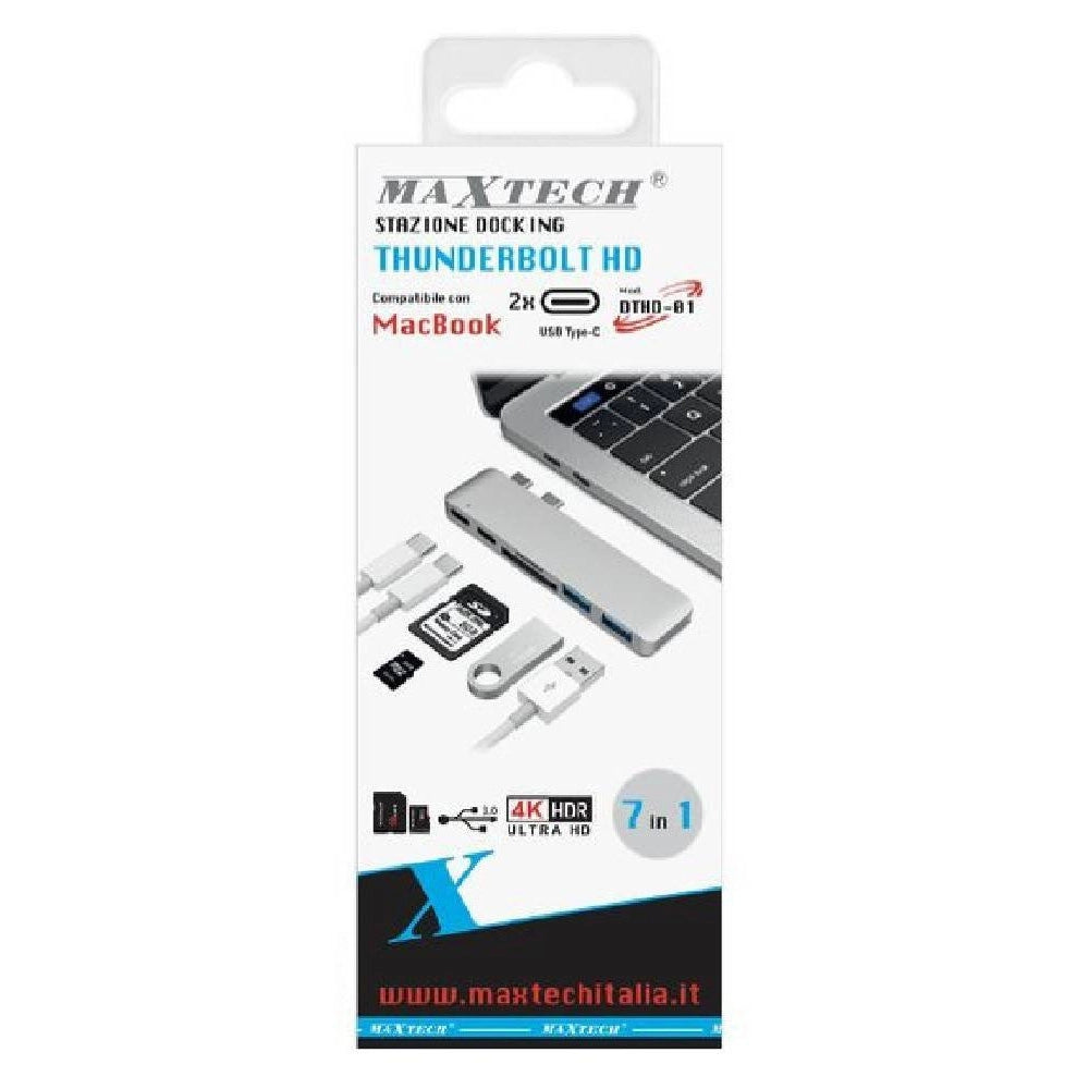 Trade Shop - Docking Station Thunderbolt Hd Per Macbook 2xtype-c 7in1 Usb 3.0 Hub 4k Dthd-01 -