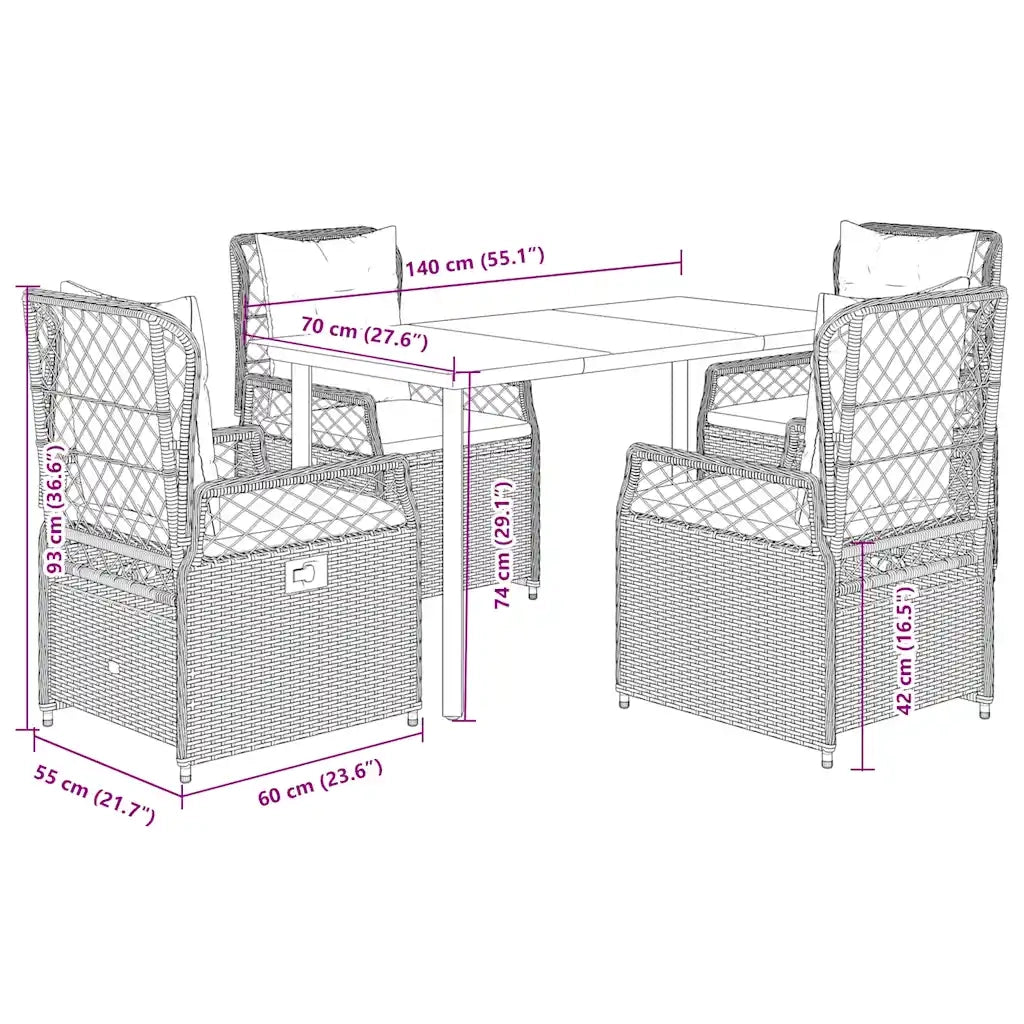 Set da Pranzo da Giardino 5 pz con Cuscini in Polyrattan Grigio 3262994