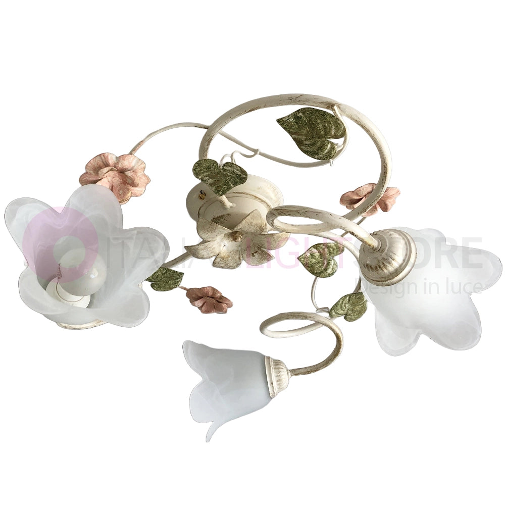 SPRING Plafoniera a 3 Luci in Ferro Decorato Stile Floreale