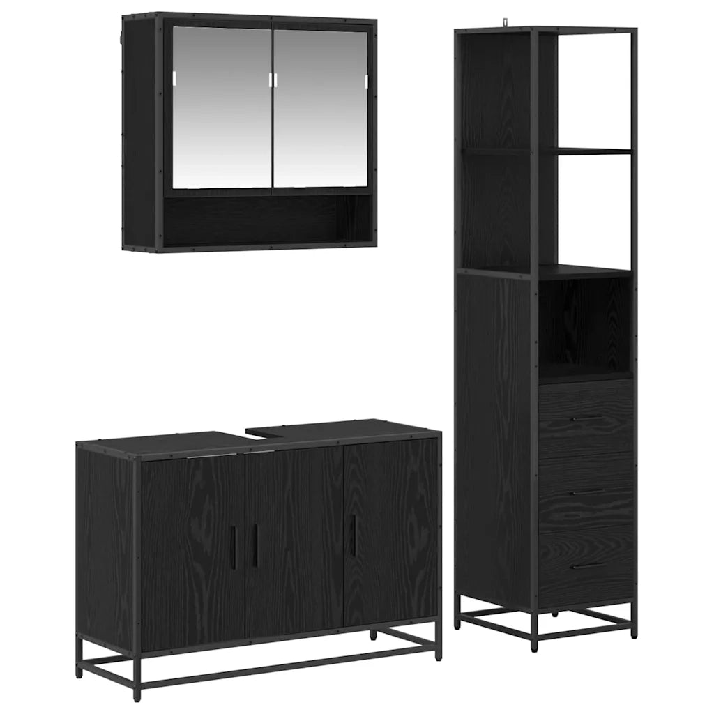 Set di mobili per il bagno 3 pcs Rovere Nero Legno multistrato