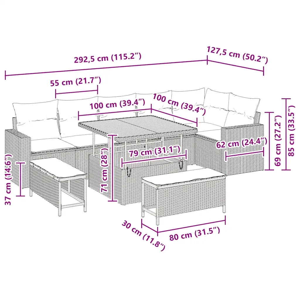 Set Divano da Giardino 9 pcs Grigio polyrattan 3361628