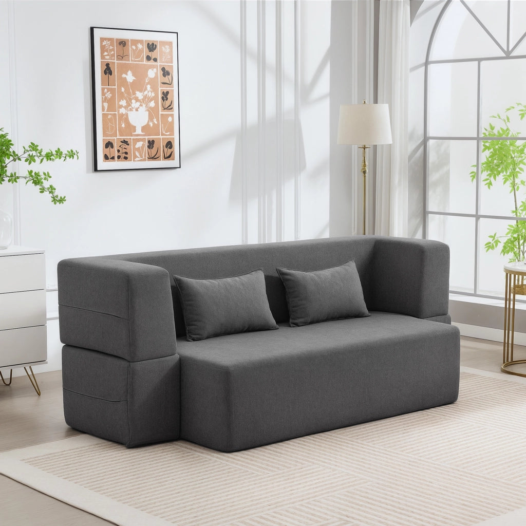 Divano letto 2 posti ¨C Minimal ¨C tessuto chenille grigio con cuscini