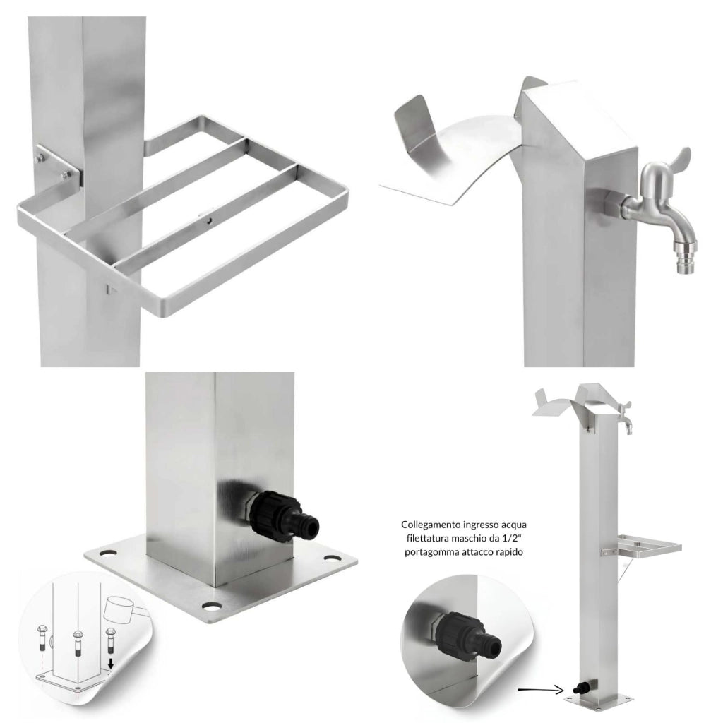 Fontana da giardino a colonna esterno magnolia acciaio inox spazzolato h 95 cm *** confezione 1
