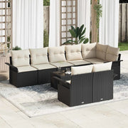 Set Divano da Giardino con cuscino 9 pcs Nero polyrattan