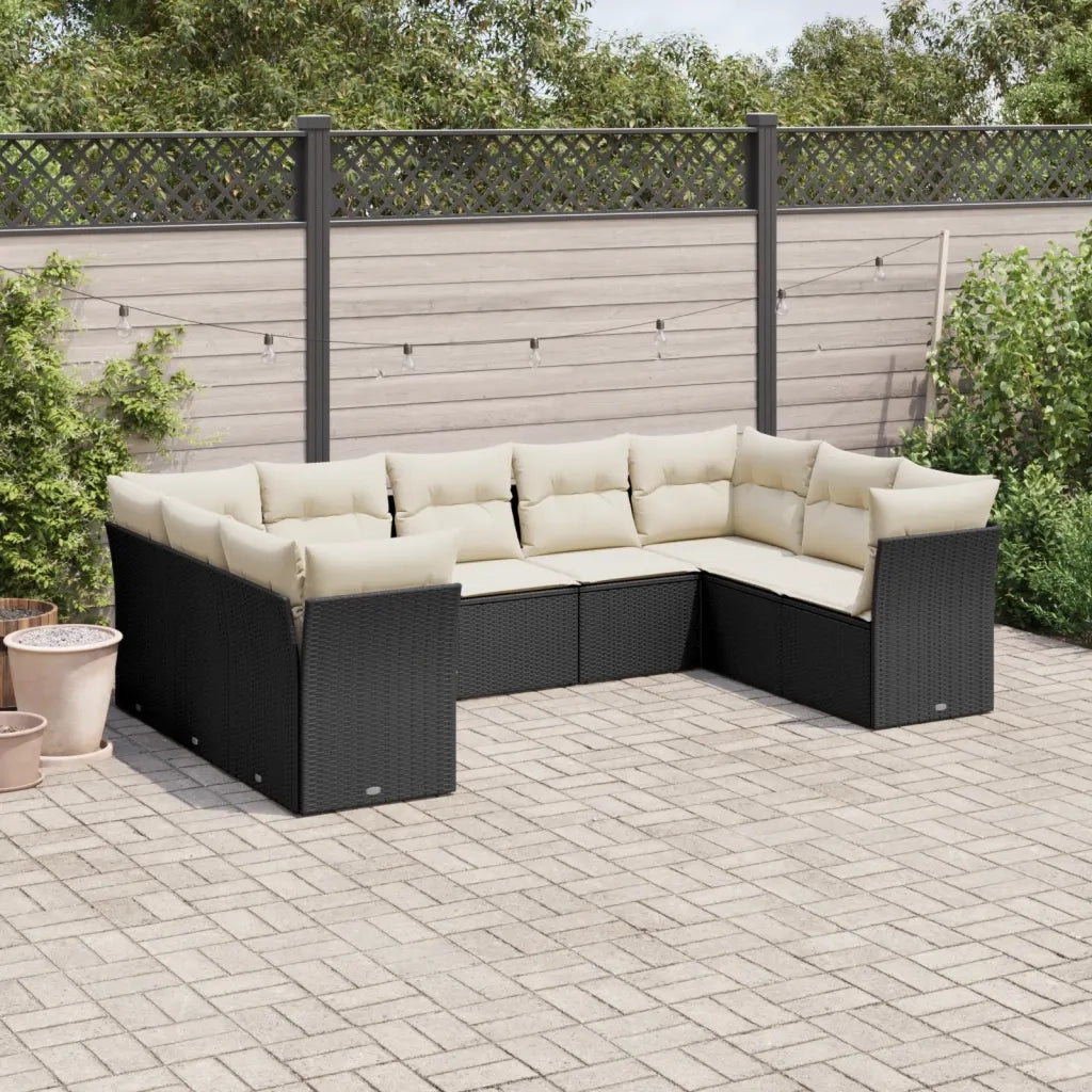 Set Divani da Giardino 9 pz con Cuscini Nero in Polyrattan 3218126