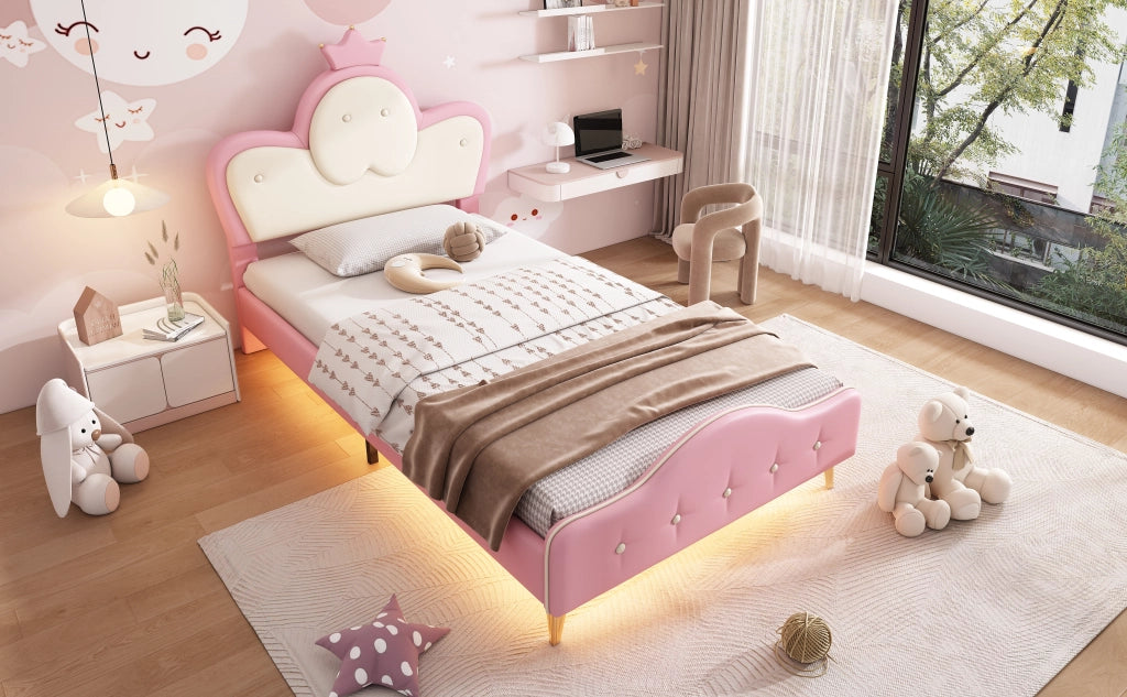 letto imbottito pu rosa bianco 90x200 cm