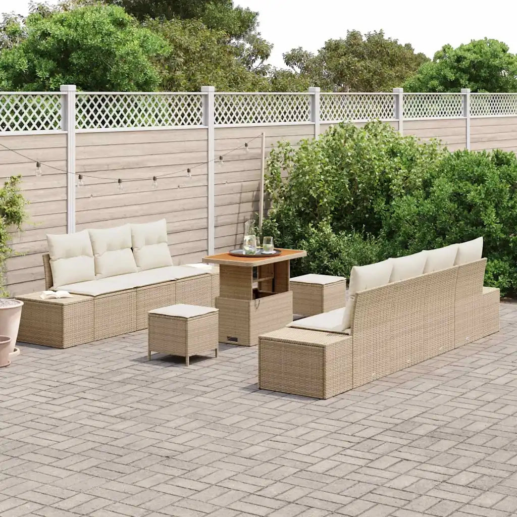 Set Divano da Giardino con cuscino 10 pcs Beige Poly Rattan 3364701