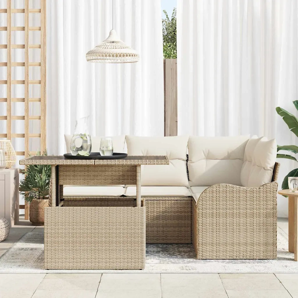 Set Divano da Giardino 5 pcs Beige Rattan in Polipropilene 3357194