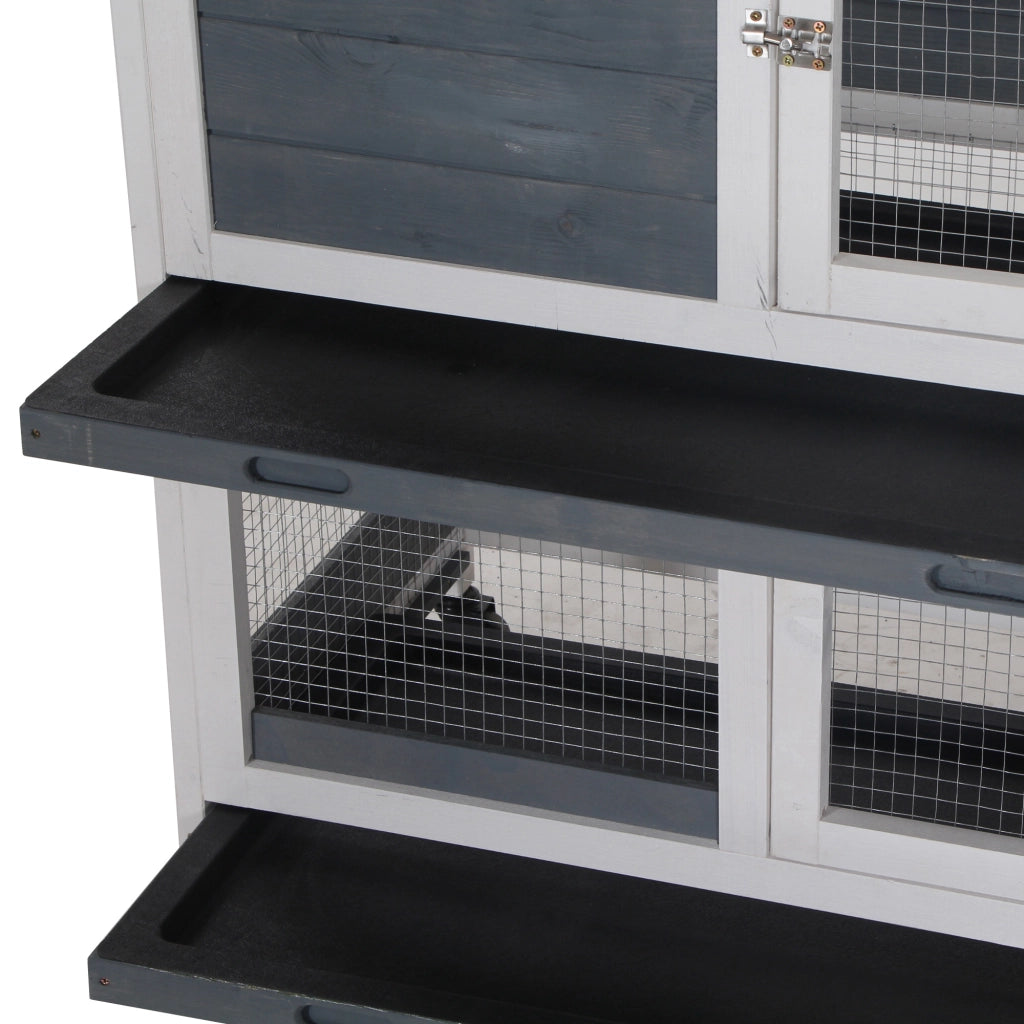Gabbia per Conigli a 2 Livelli in Legno con Ruote ¨C Minimal ¨C 147x45,5x88,5 cm Grigio