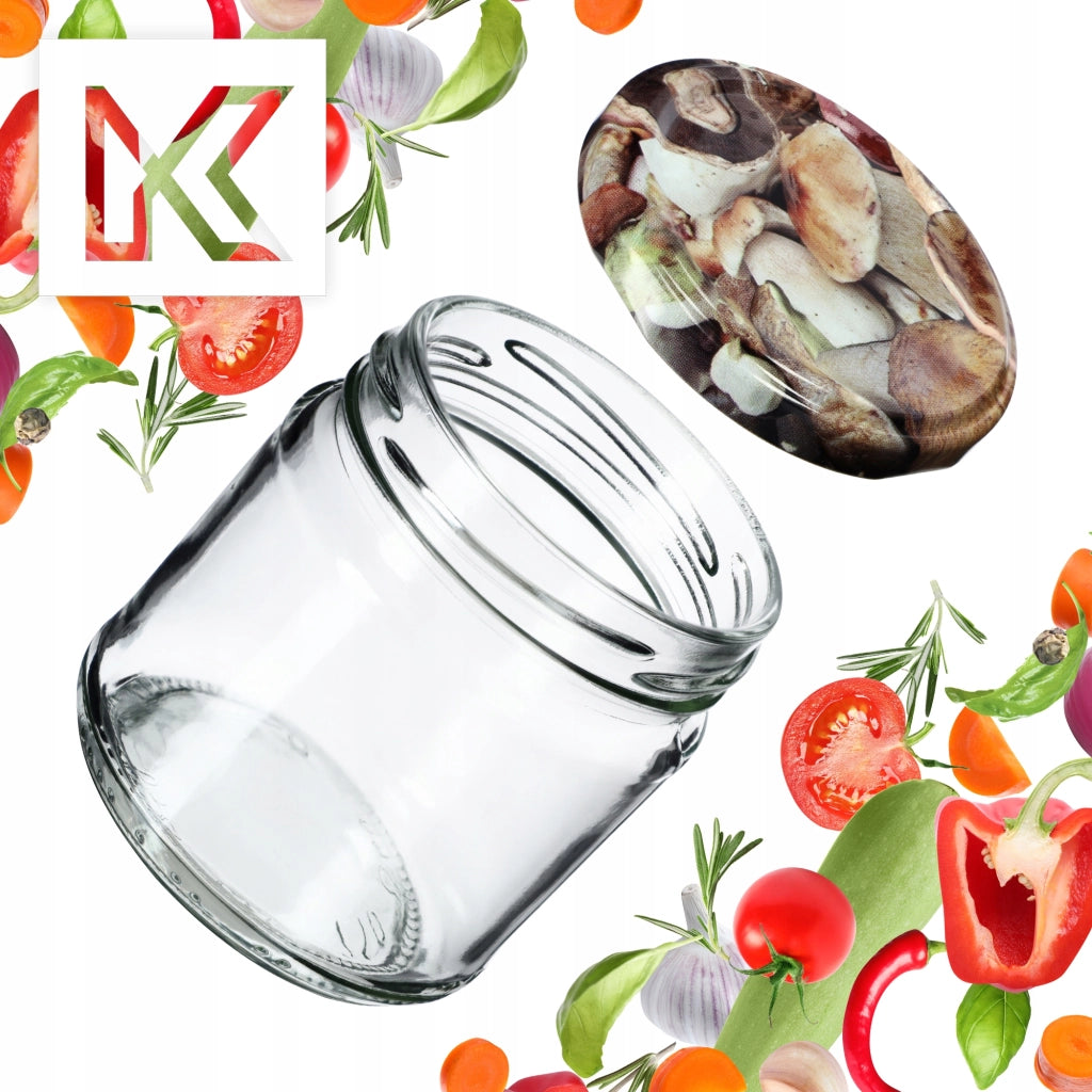 KADAX Barattoli per conserve Lerma 200ml 10 pezzi 66mm + coperchi "Funghi"