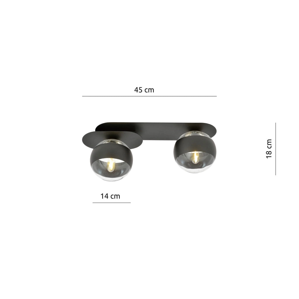 Plafoniera Emibig Plaza 2 luci E14 nera trasparente