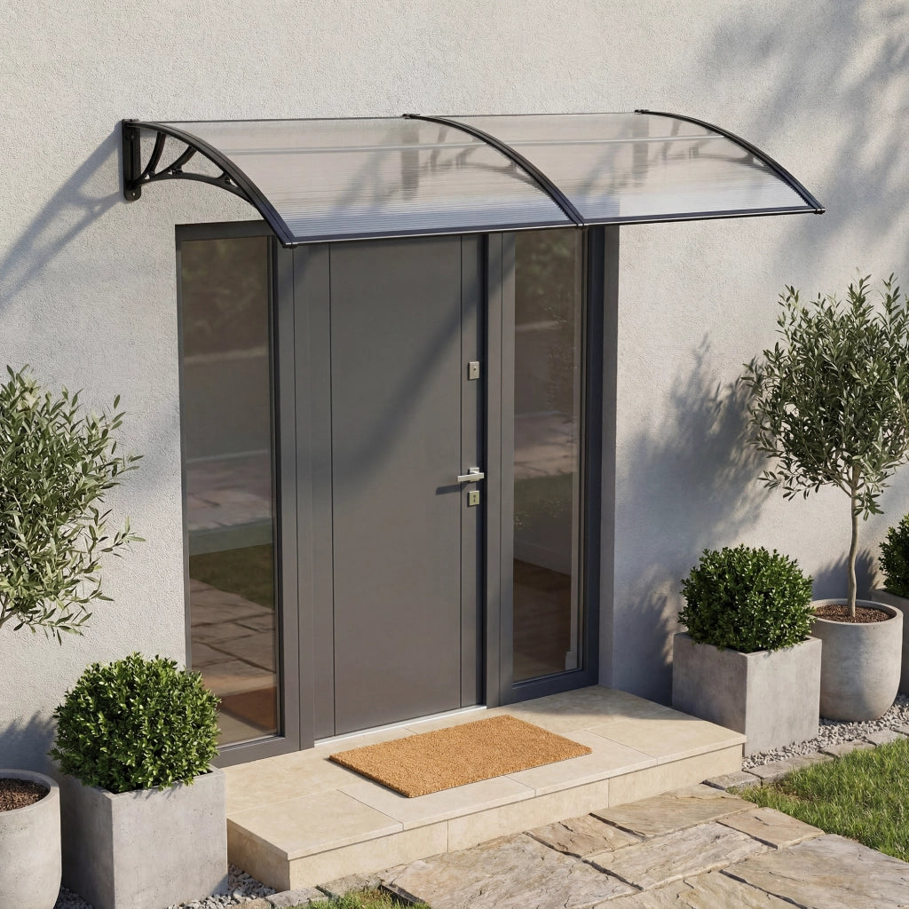 Pensilina per Ingresso Mellerud in Policarbonato 240 x 100 cm Trasparente / Nero [en.casa]
