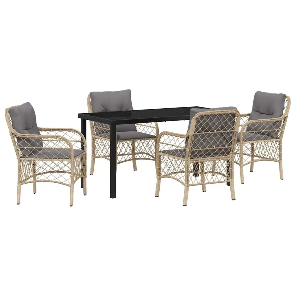 Set da Pranzo per Giardino con cuscino 5 pcs Beige polyrattan