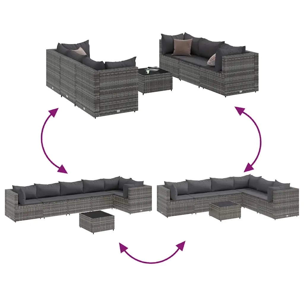 Set Divani da Giardino 7 pz con Cuscini in Polyrattan Grigio 3308026