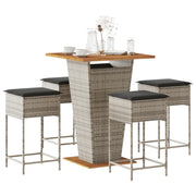 Set Bar da Giardino 5 pz con Cuscini in Polyrattan Grigio 3261483