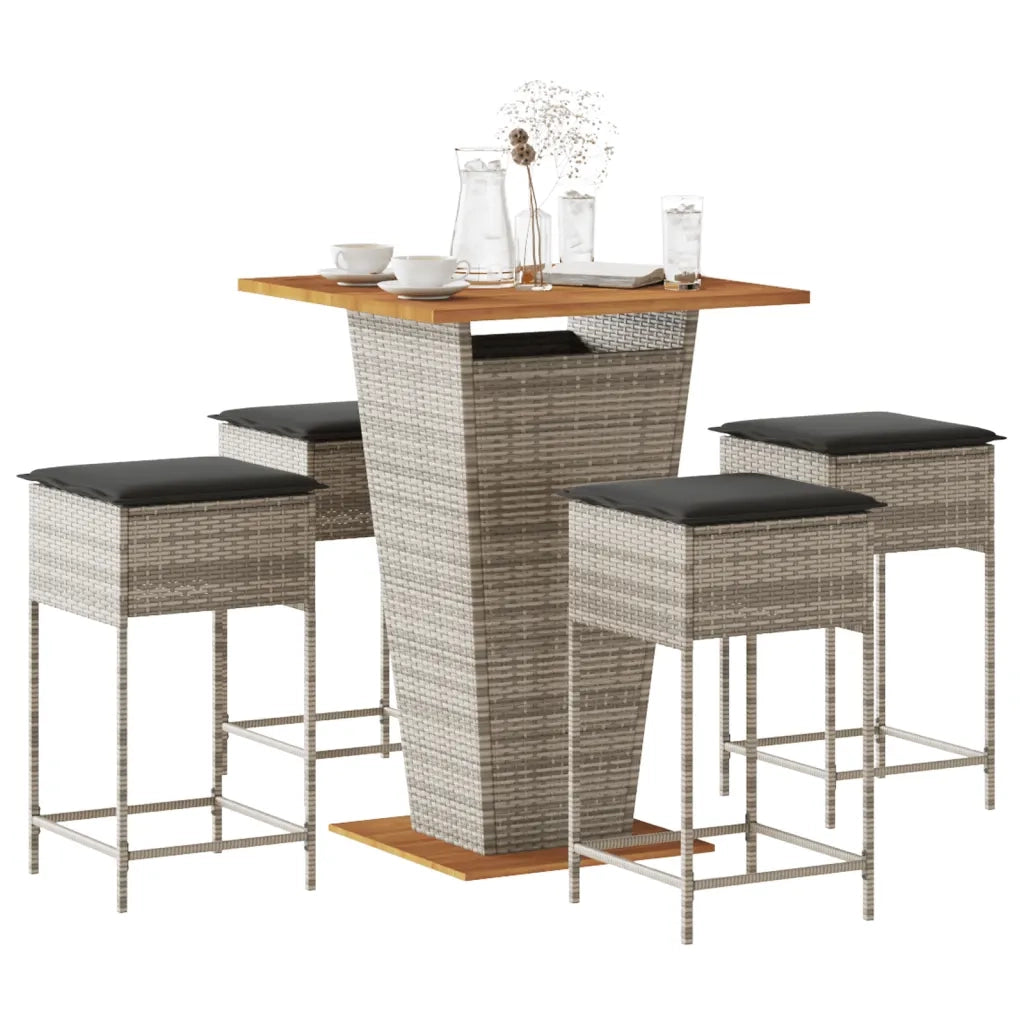 Set Bar da Giardino 5 pz con Cuscini in Polyrattan Grigio 3261483