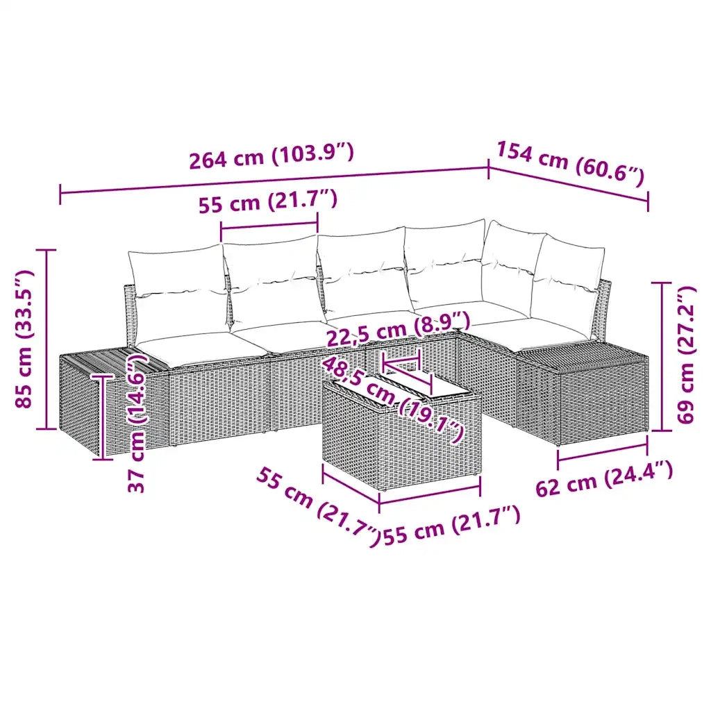 Set Divano da Giardino 6 pcs Beige polyrattan 3347070
