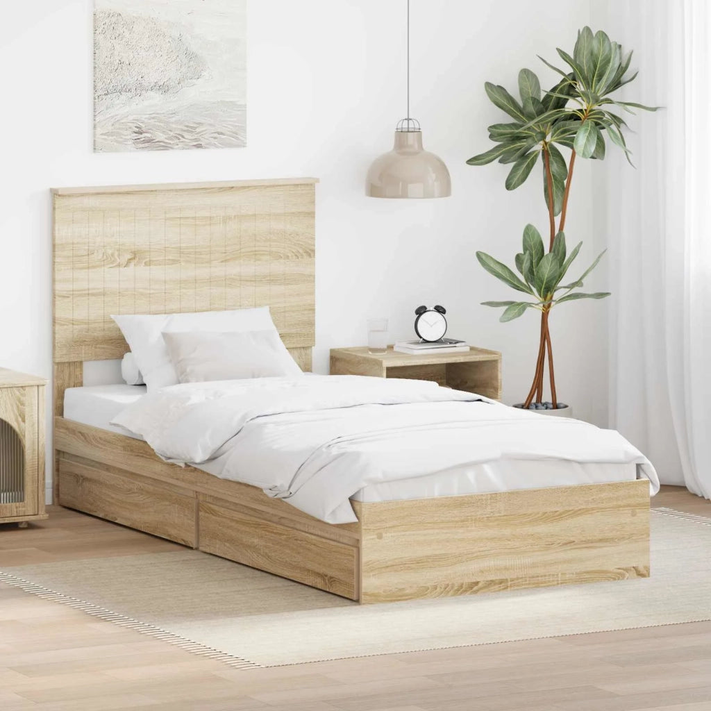 Letto con Contenitore con testiera Rovere Sonoma 90 x 190 cm 3411252