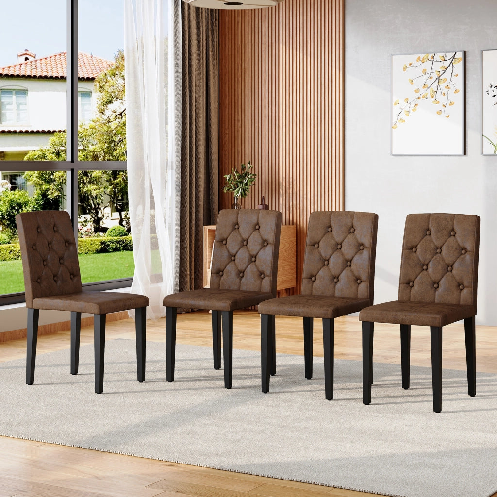Set di 4 sedie da pranzo in marrone retr¨° - Zephmum- Gambe in metallo nero, rivestimento in velluto sintetico