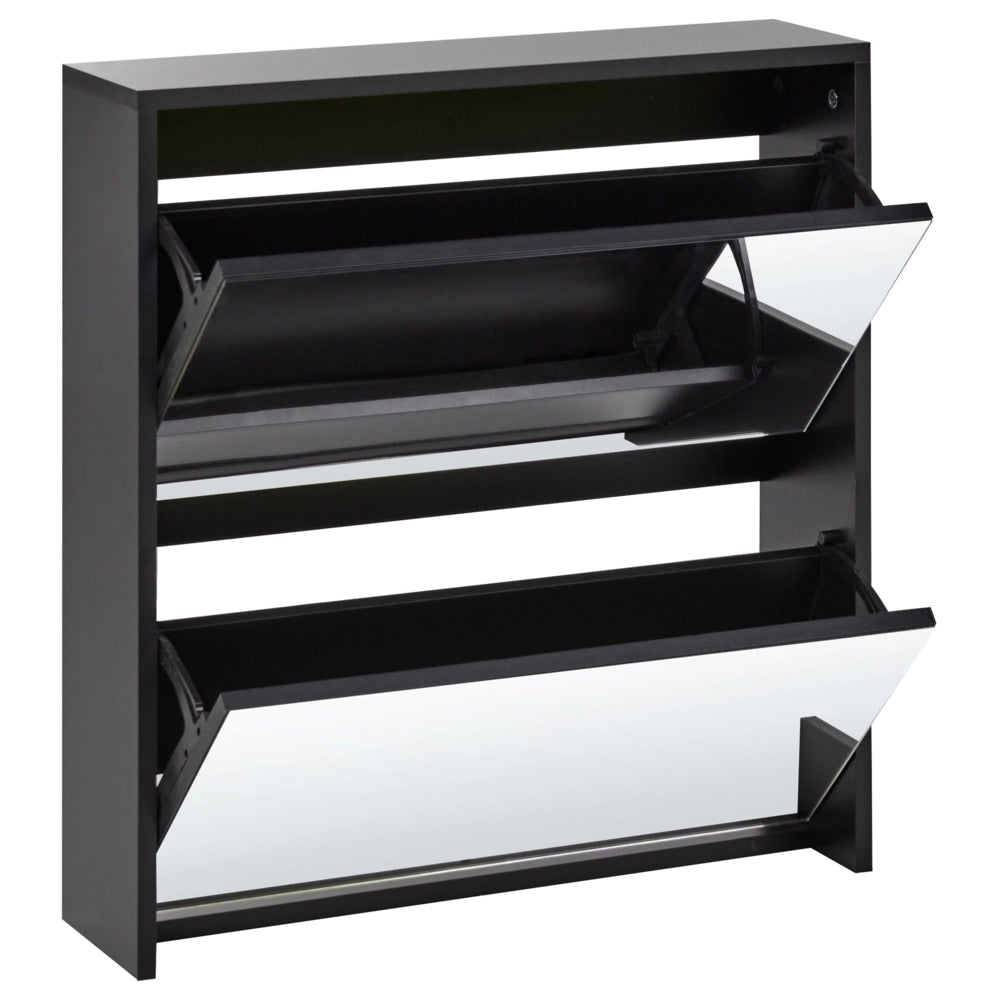 Scarpiera 2 scomparti con telaio in MDF e specchi nero design moderno