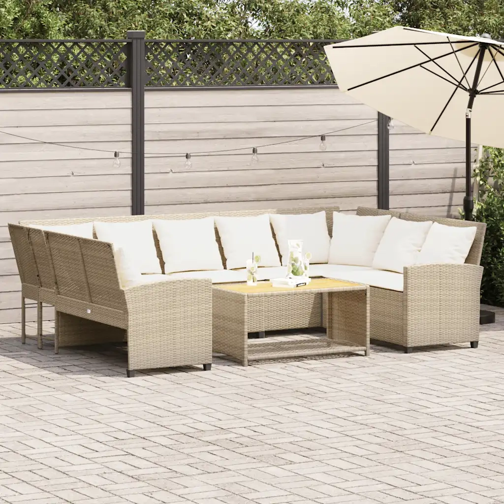 Divano da Giardino con Cuscini in Polyrattan Beige