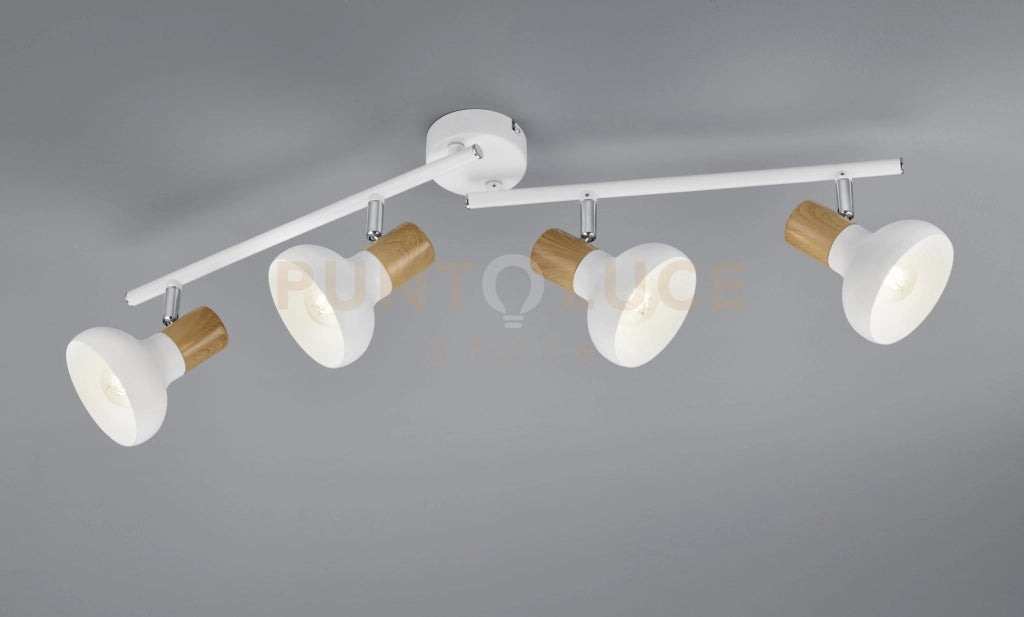 LATIKA BARRA 4 SPOTS METALLO BIANCO ED EFFETTO LEGNO L. 71CM ATTACCO E14