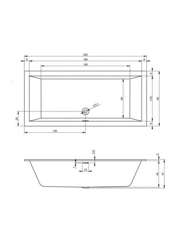 RIHO RETHINK CUBIC Vasca da bagno in acrilico 200x90 cm