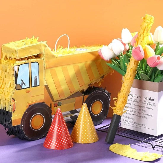 Piñata costruzione con maschera e bastone per tema costruzione party Piñata trattore per bambini - decorazioni di compleanno