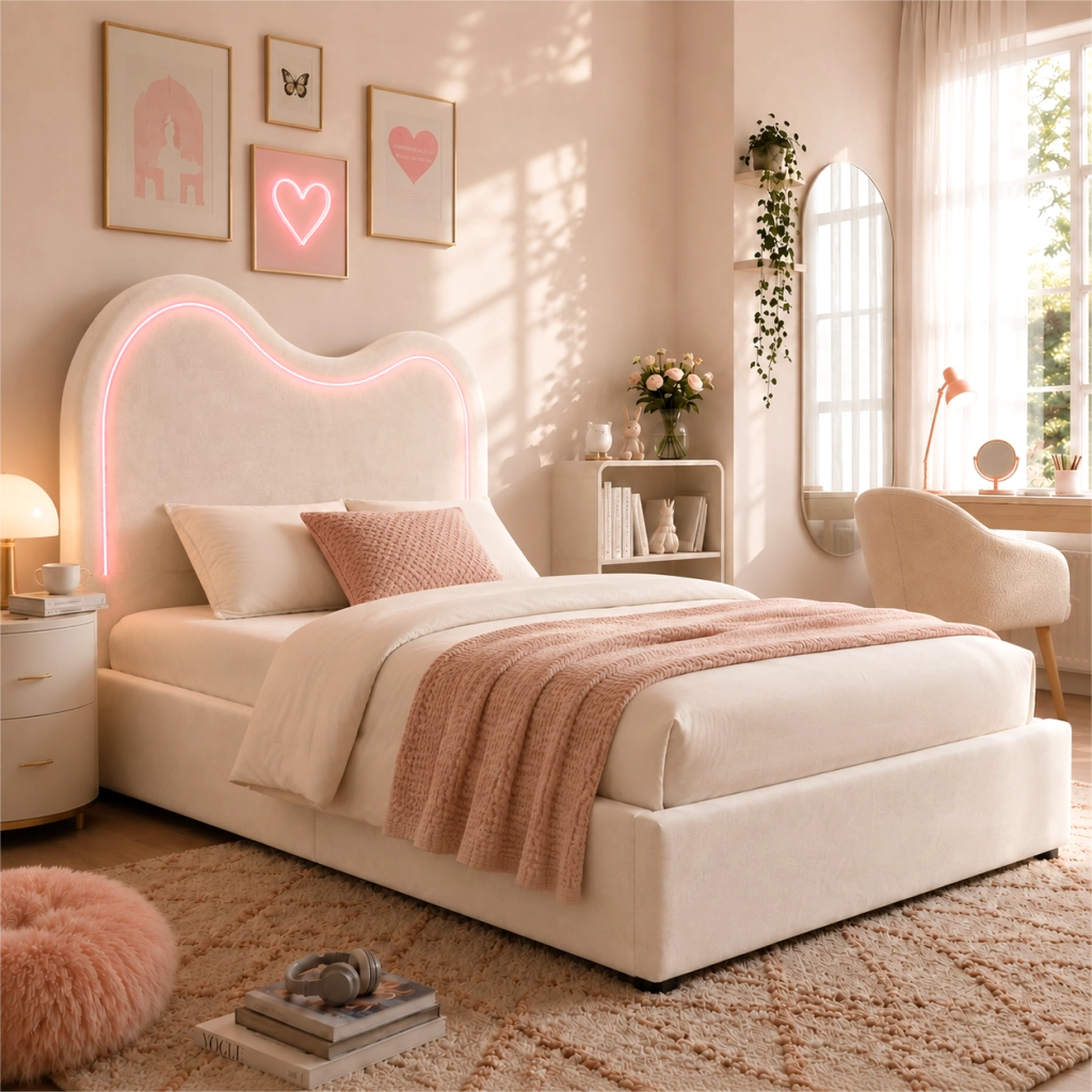 letto imbottito velluto beige 90 x 200 cm