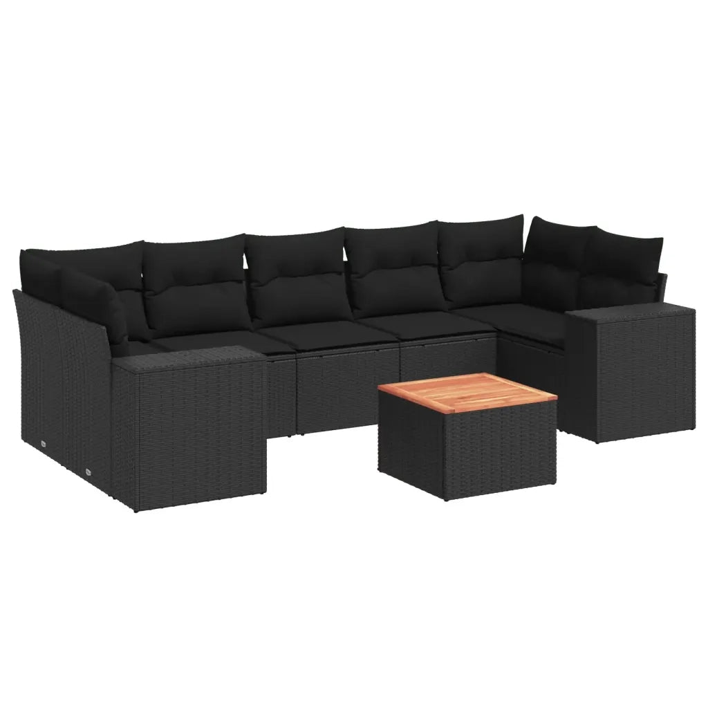 Set Divani da Giardino con Cuscini 8 pz Nero in Polyrattan
